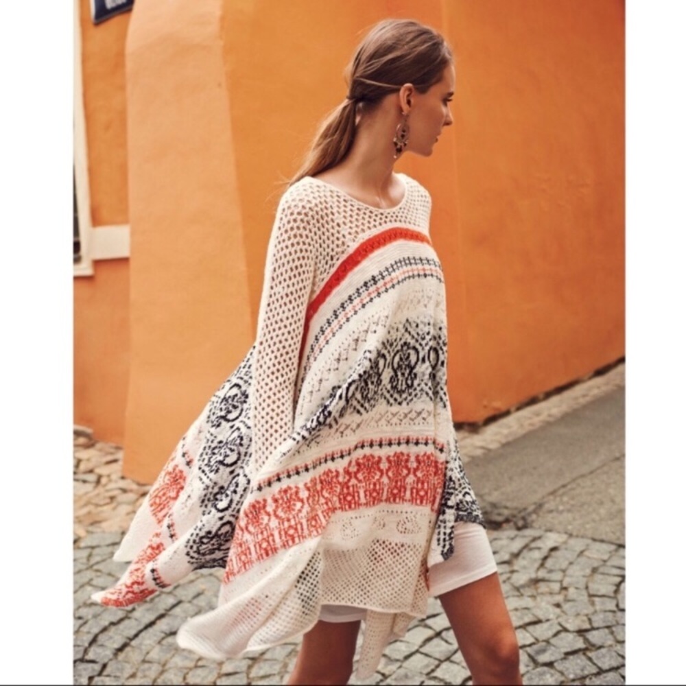 Anthropologie Asymmetrical Dress in White, Orange, and Black